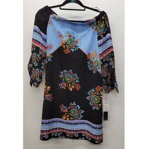 Nicole Miller Blue Women's Floral Off-Shoulder Shift Dress